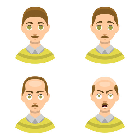 Information chart of hair loss stages types of baldness illustrated on male head vector.のイラスト素材