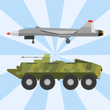 Military technic army war transport fighting industry technic armor defense vector collectionのイラスト素材