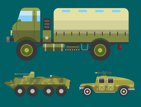 Military technic army war transport fighting industry technic armor defense vector collectionのイラスト素材