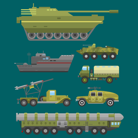 Military technic army war transport fighting industry technic armor defense vector collectionのイラスト素材