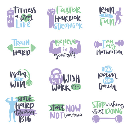 Vector hand drawn fitness motivational sport gym crossfit trainings motivation text letteringのイラスト素材