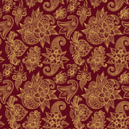 Mehendy golden flower seamless pattern design tracery vector illustration floral bacgroundのイラスト素材
