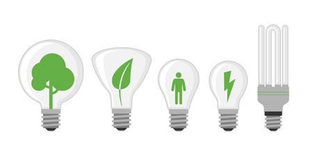 Cartoon lamp light bulb design flat vector illustration electric green tree solution concept.のイラスト素材