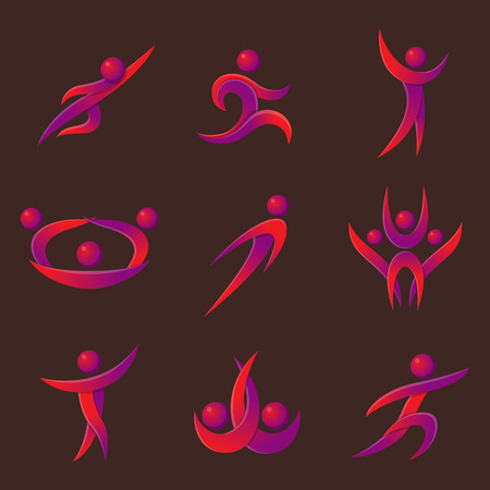 Silhouette abstract people performance character logo human figure pose vector illustration.のイラスト素材