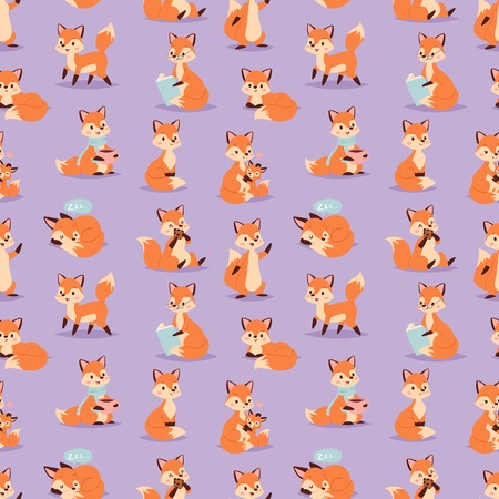 Fox cute adorable character funny orange forest animal seamless pattern vector illustration.のイラスト素材