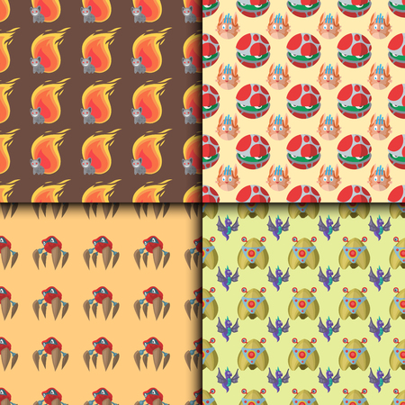 Funny cartoon monster cute alien character creature illustration seamless pattern colorful animal vector.のイラスト素材