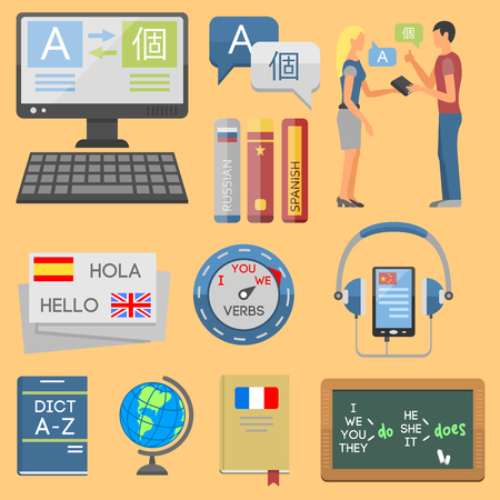 Vector illustration icons for educational programs languages distance education online learningのイラスト素材