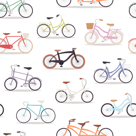 Collection of vector realistic bicycles vintage style old bike seamless pattern background transport illustrationのイラスト素材