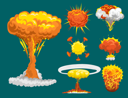Cartoon explosion boom effect animation game sprite sheet explode burst blast fire comic flame vector illustration.のイラスト素材