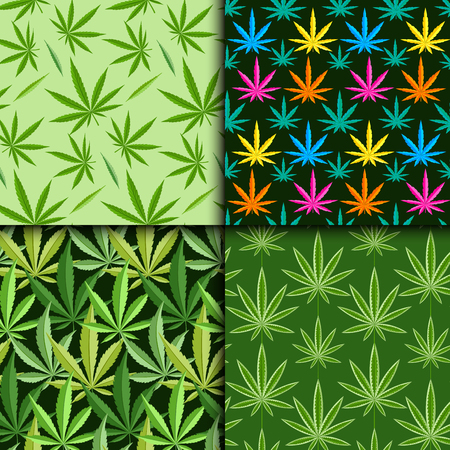 Green marijuana background vector illustration seamless pattern marihuana leaf herb narcotic textile.のイラスト素材