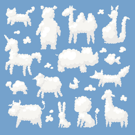 Animal clouds white silhouette sweet dreams kid imagination vector illustration cute farm and wild shapesのイラスト素材