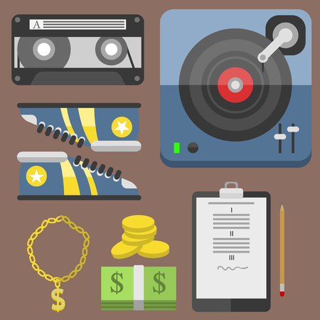 Hip hop accessory musician with microphone breakdance expressive rap symbols vector illustration.のイラスト素材