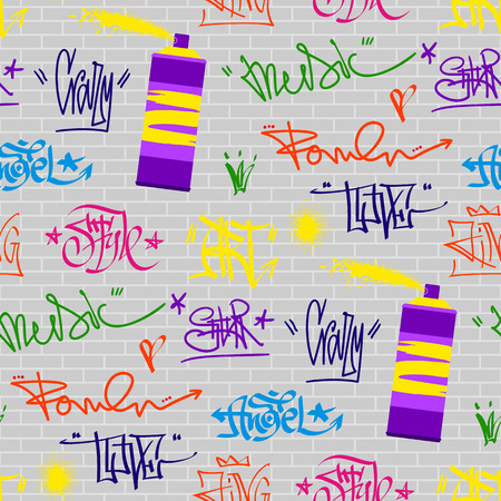 Graffiti street art wall grunge color font vector seamless pattern backgroundのイラスト素材