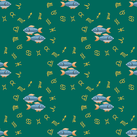 A Zodiac fish seamless pattern horoscope astrology ascendant figure nativity vector astrological calendar background illustrationのイラスト素材