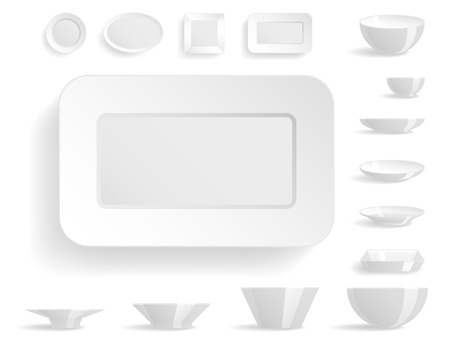 Empty white plates set isolated vector illustration templates dinner design blank clean tablewareのイラスト素材