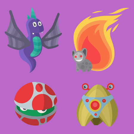 Funny cartoon monster cute alien character creature happy illustration devil colorful animal vector.のイラスト素材