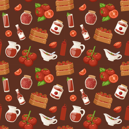 Fresh background organic red tomato vegetable products seamless pattern vector illustration.のイラスト素材