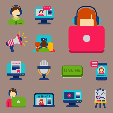 Flat design icons online education staff training book store distant learning knowledge vector illustrationのイラスト素材
