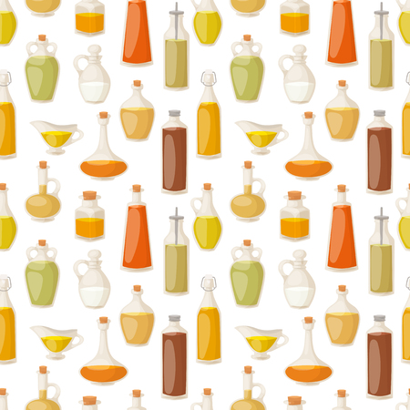 Different food oil in bottles liquid natural virgin organic healthy container vector illustration seamless pattern backgroundのイラスト素材