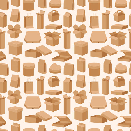 Different open and close boxes pack seamless pattern warehouse shipping container vector illustration textureのイラスト素材