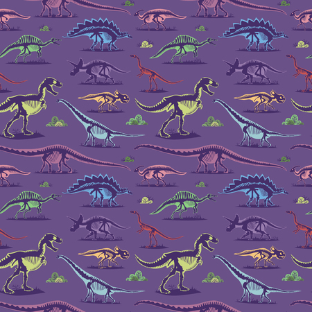 Jurassic dinosaur bones skeleton ancient archeology excavations seamless pattern background vector illustration.のイラスト素材