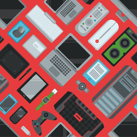 Electronic gadgets technology devices computer digital network seamless pattern background vector illustrationのイラスト素材