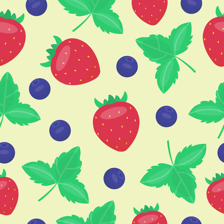 Cartoon fresh strawberry fruits in flat style seamless pattern food summer design vector illustration.のイラスト素材