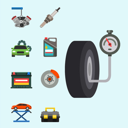 Auto car repair service symbols isolated shop worker maintenance transportation automotive mechanic vector illustration.のイラスト素材