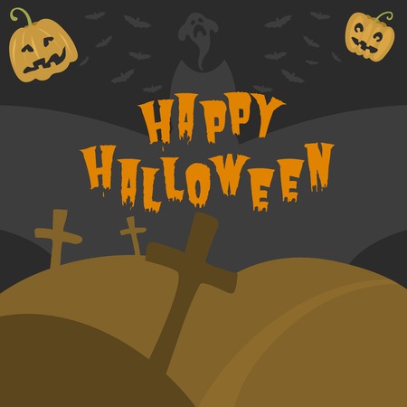 Happy halloween greeting card vector illustration party invitation design with spooky emblem.のイラスト素材