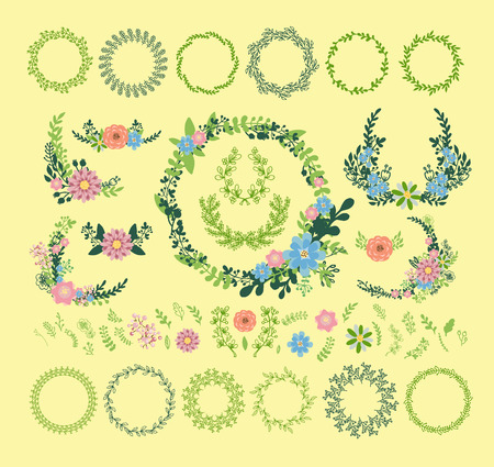 Floral wreath decoration vector illustration badge floral leavesのイラスト素材