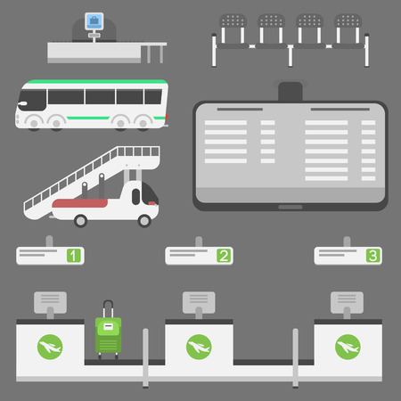 Plane airport transport symbols flat design illustration station concept air port symbols departure luggage plane business vectorのイラスト素材