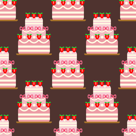 Wedding cake pie sweets dessert bakery flat seamless pattern pastry homemade delicious vector illustration.のイラスト素材