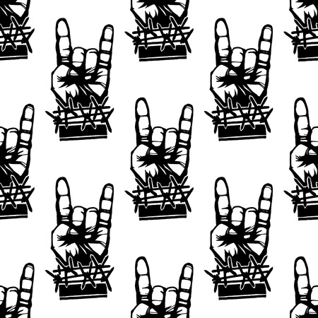 Heavy rock music seamless pattern vector vintage background with punk hard sound illustrationのイラスト素材