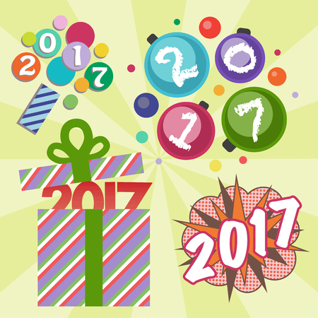 Happy new year 2017 text design vector creative graphic celebration greeting party date illustrationのイラスト素材