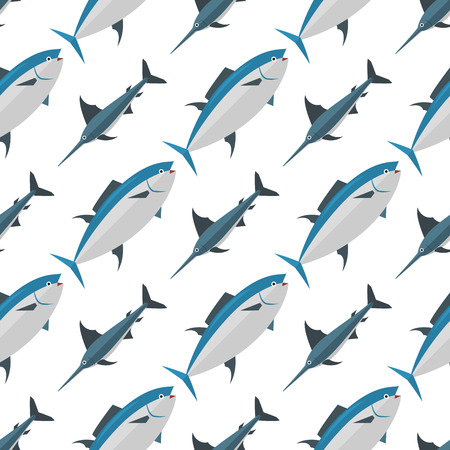 Sea tuna fish animal nature food seamless pattern ecology shark environment tropical natural thunnus vector illustration.のイラスト素材