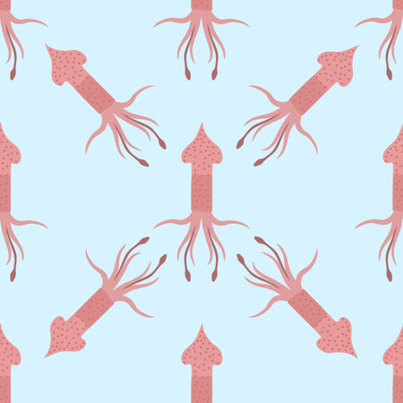 Vector squid cartoon illustration seamless pattern backgroundのイラスト素材