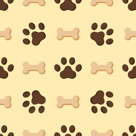 Dog or cat paw dog footprint flat seamless pattern animal walk background shape silhouette vector illustrationのイラスト素材
