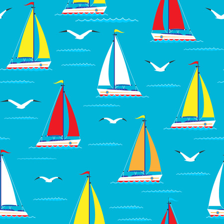 Ship sailing boat sea seamless pattern vessel travel vector sailboats marine background.のイラスト素材
