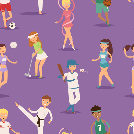Health sport people characters sporting man activity woman athletic seamless pattern background vector Illustration.の写真素材