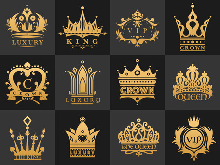 Crown vintage premium golden logo badge heraldic emblem luxury kingdomsign vector illustration.のイラスト素材