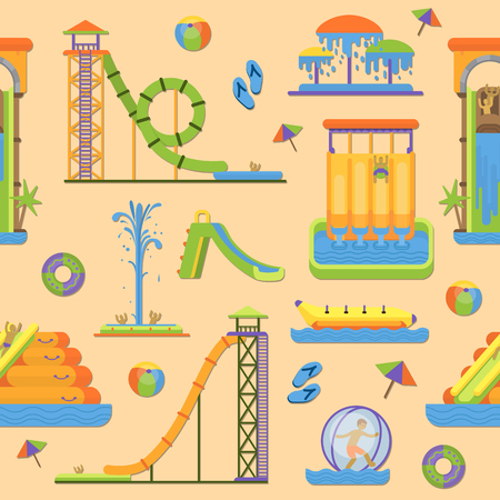 Water aquapark playground family vacation funny time vector illustration seamless pattern backgroundのイラスト素材