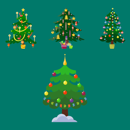 Pine tree cartoon green vector winter holiday needle leaf trunk fir plant natural design illustrationのイラスト素材