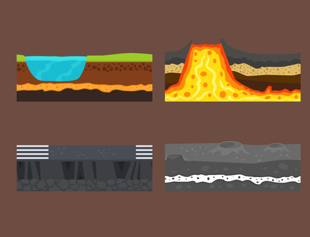 Illustration of cross section of ground volcano country gardening ground slices land piece nature outdoor vector.のイラスト素材