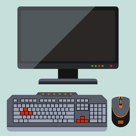 Desktop computer telecommunication equipment metal pc monitor vector illustration.のイラスト素材