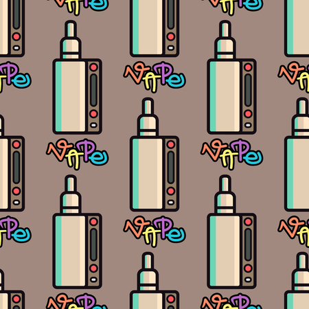 Vape device vector cigarette vaporizer vapor juice seamless pattern bottle flavor illustration battery coil.のイラスト素材
