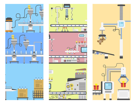 Container terminal production transporter cards industrial technology factory equipment vector machine line conveyor.のイラスト素材