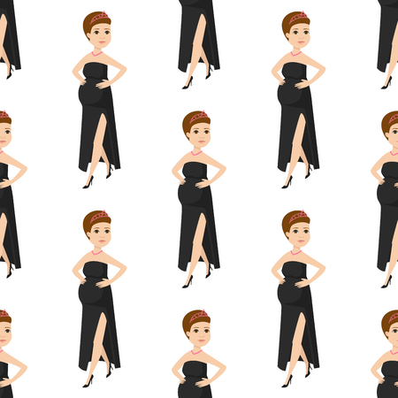 Pregnancy motherhood people expectation seamless pattern background pregnant woman character life with big belly vector illustrationのイラスト素材