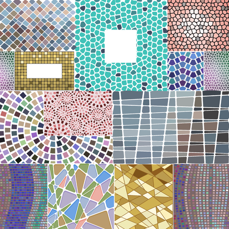 Mosaic decoration frames patchwork traditional design geometric ornament element elegant background vector illustration.のイラスト素材