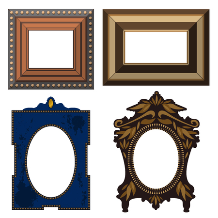 Picture frame museum interior exhibition decorative vector photo art gallery on vintage antique decoration wall.のイラスト素材