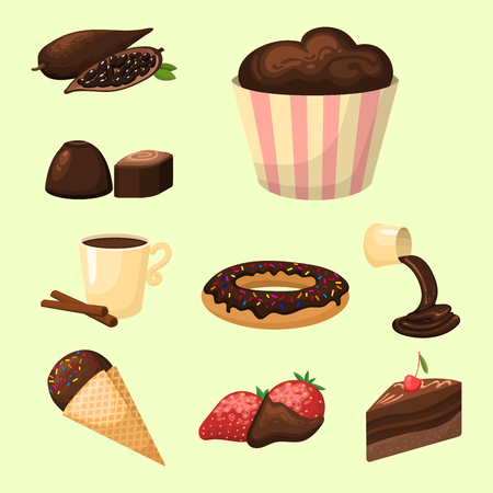 Chocolate various tasty sweets and candies sweet brown delicious gourmet sugar cocoa snack vector illustrationのイラスト素材